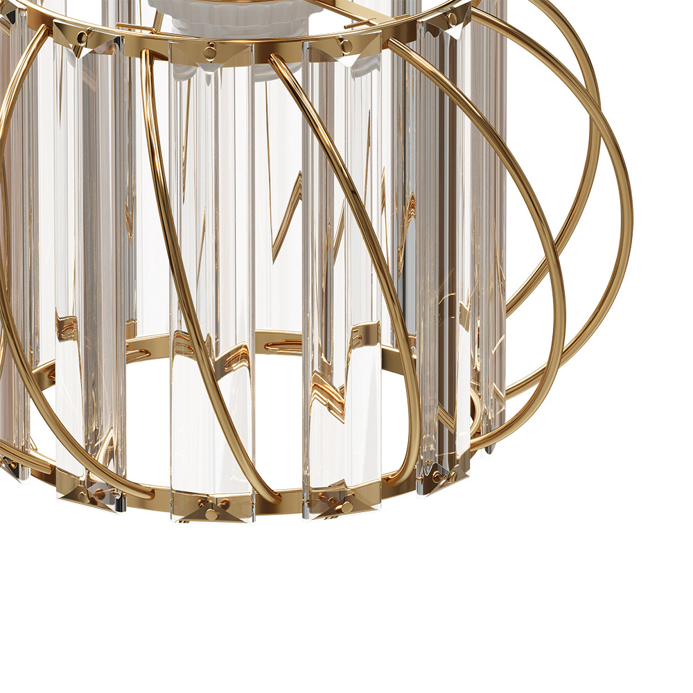 Living and Home Gold Iron Cage Glass Panels E27 Pendant Light Image 3