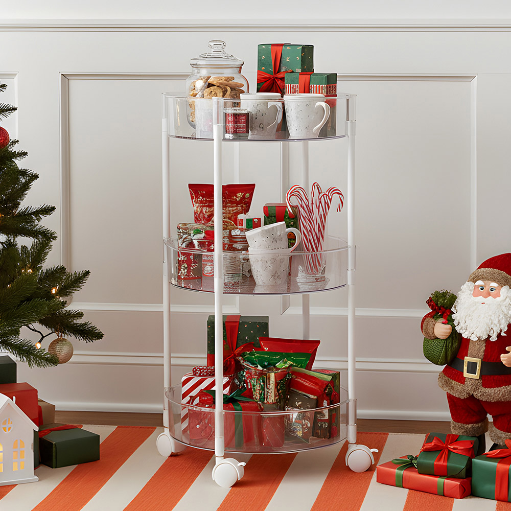 Living and Home 3 Shelf Clear Round Rolling Storage Cart Image 2