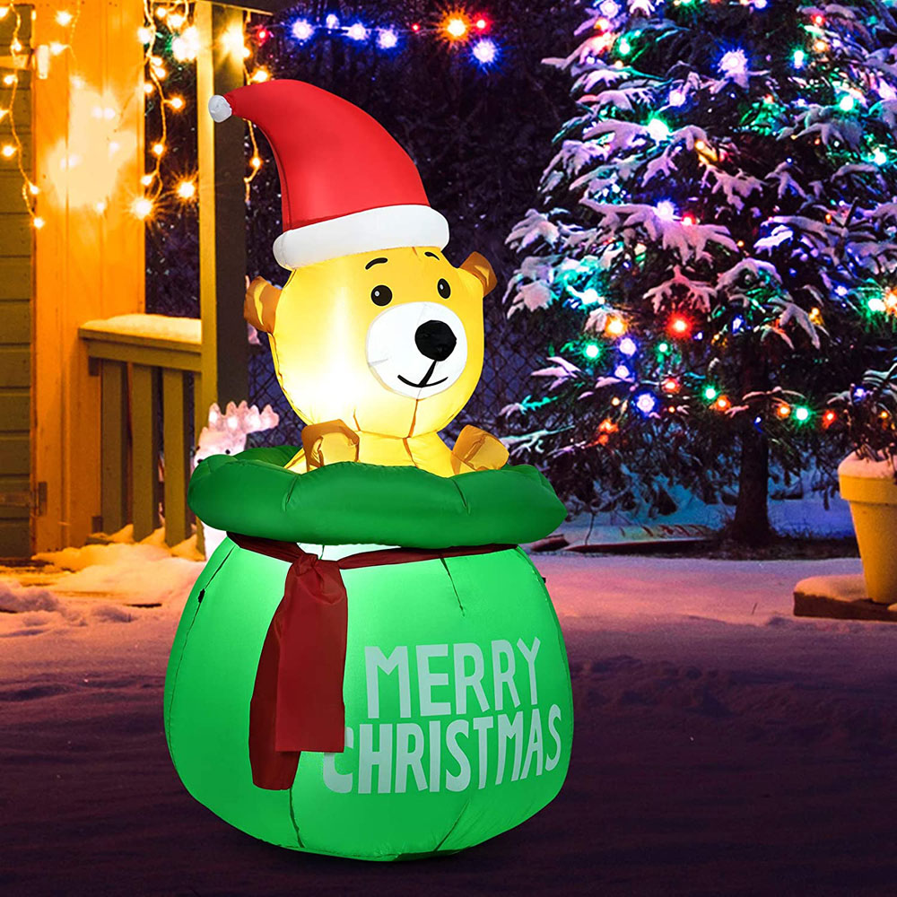 Costway Cute Bear with Santa Hat LED Inflatable Outdoor Christmas Decoration 4.9ft Image 4