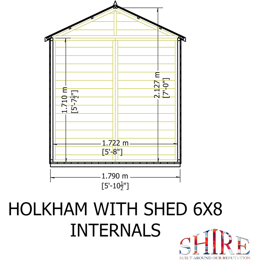 Shire Holkham 6 x 8ft Glazed Toughened Glass Greenhouse with Shed Image 8