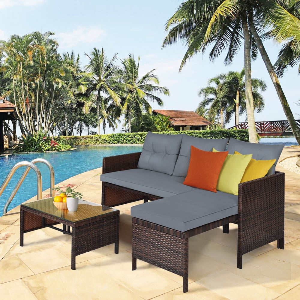 Costway 3 Seater Bistro Set with Cushion Grey Image 3