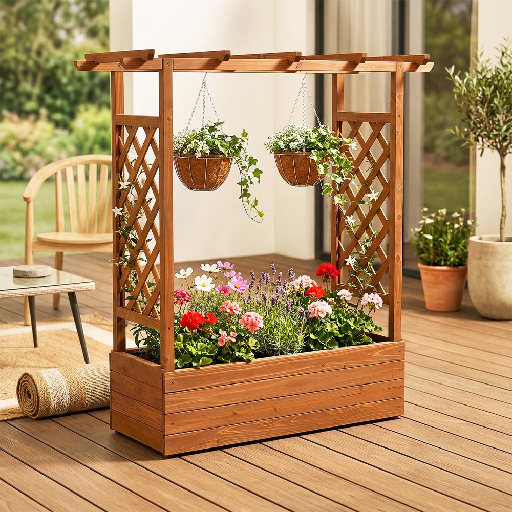 Living and Home Wooden Raised Garden Bed with Trellis and Hanging Roof Image 3