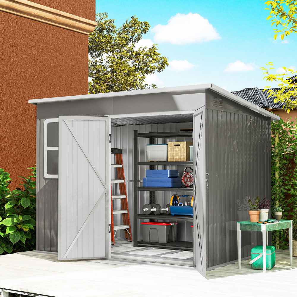 Outsunny 8.5 x 6ft Grey Galvanised Steel Garden Shed with Foundation Kit Image 2
