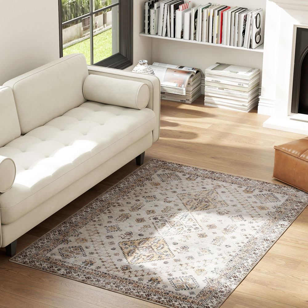 HOMCOM Beige Flannel Non Slip Rug 120 x 170cm Image 2