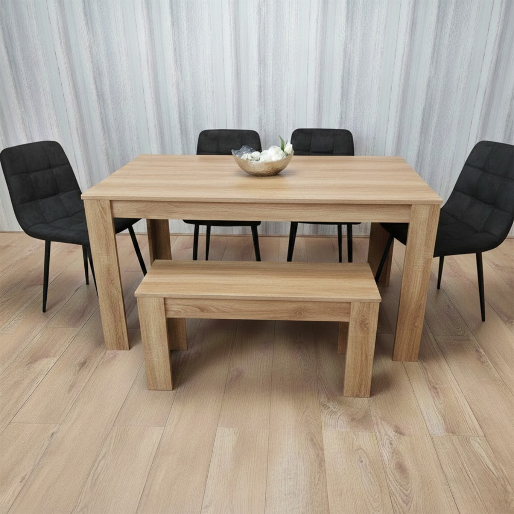 Kosy Koala 6 Seater Velvet Dining Bench Set Oak Effect and Black Image 3