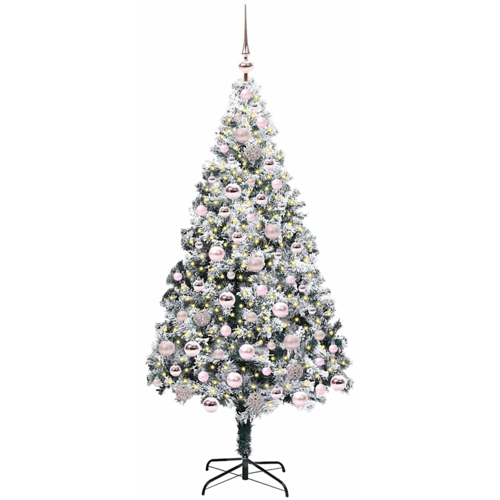 vidaXL Pre-Lit Pink Baubles White Artificial Christmas Tree 6ft Image 1