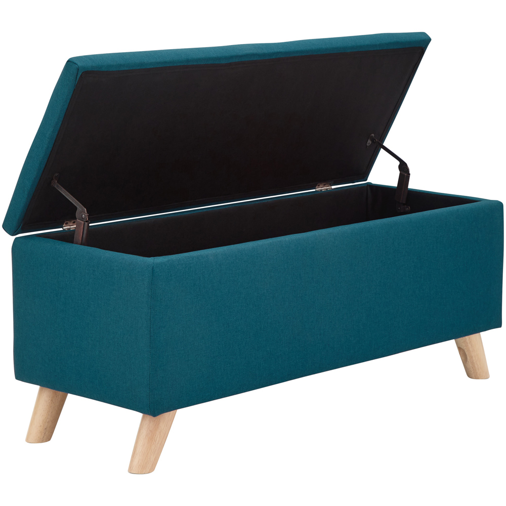 GFW Secreto Teal Blue Hopsack Fabric Ottoman Storage Bench Image 4