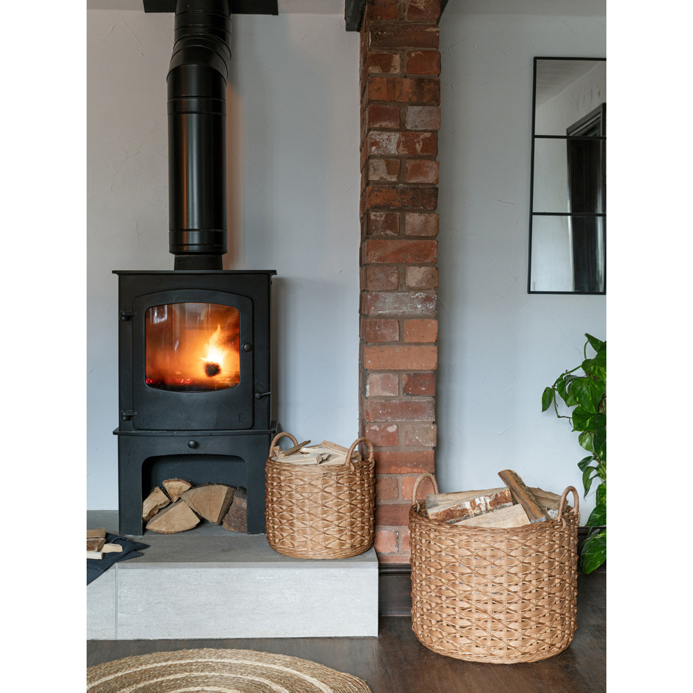 Ivyline Natural Woven Rattan Round Log Basket with Handles 36cm Image 2