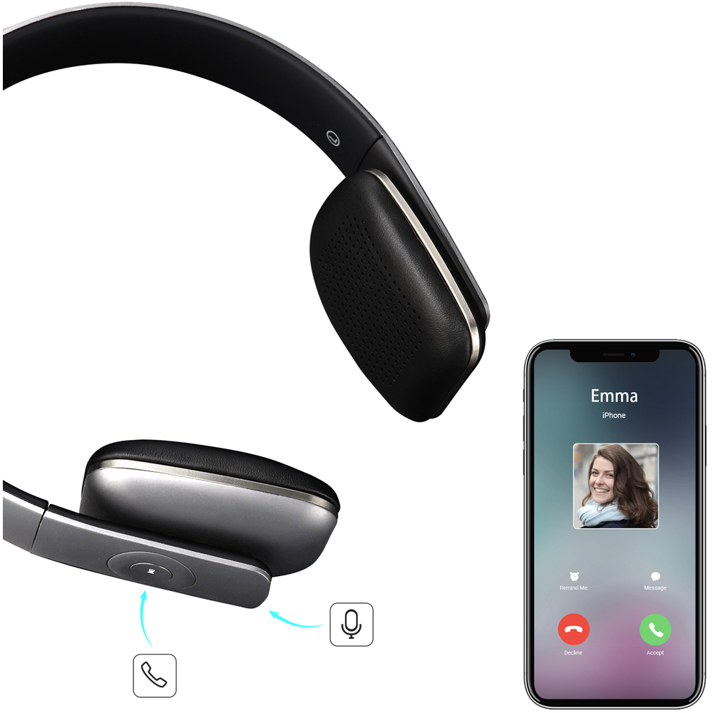 August EP636S Silver Wireless Rechargeable On-Ear NFC Bluetooth Headphones with Mic Image 3