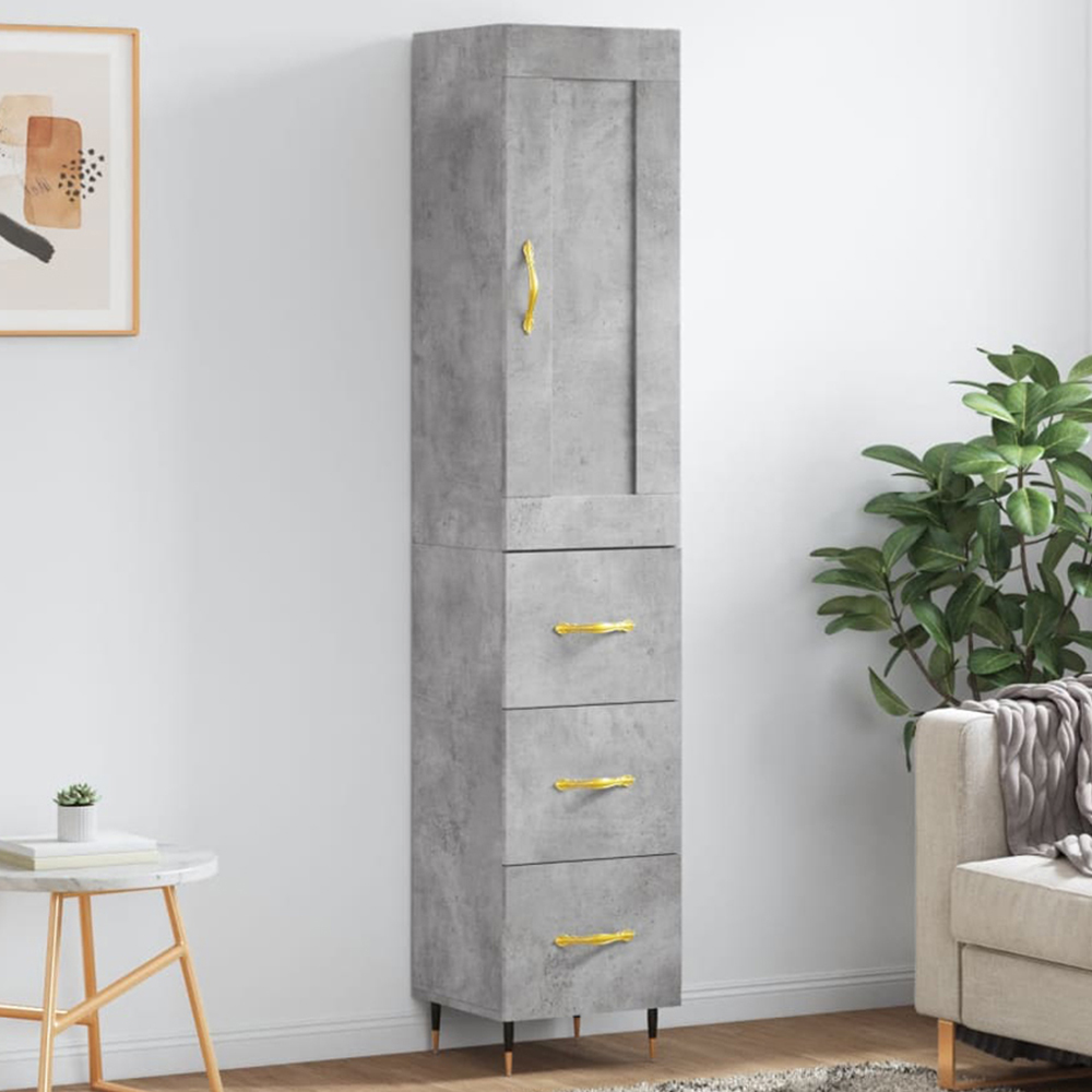 vidaXL Single Door 3 Drawer Concrete Grey Highboard Image 1