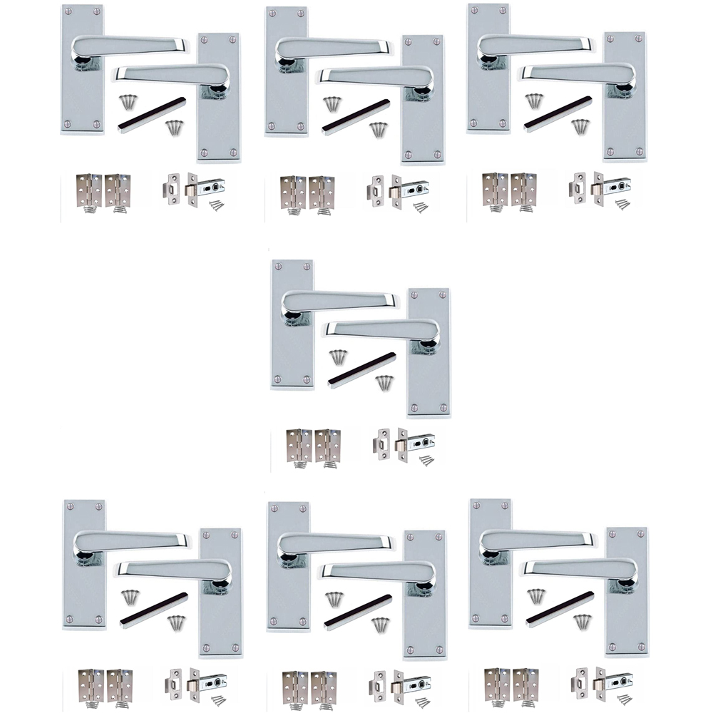 Golden Grace Polished Chrome Victorian Straight Latch Door Handle Set 7 Pack Image 1