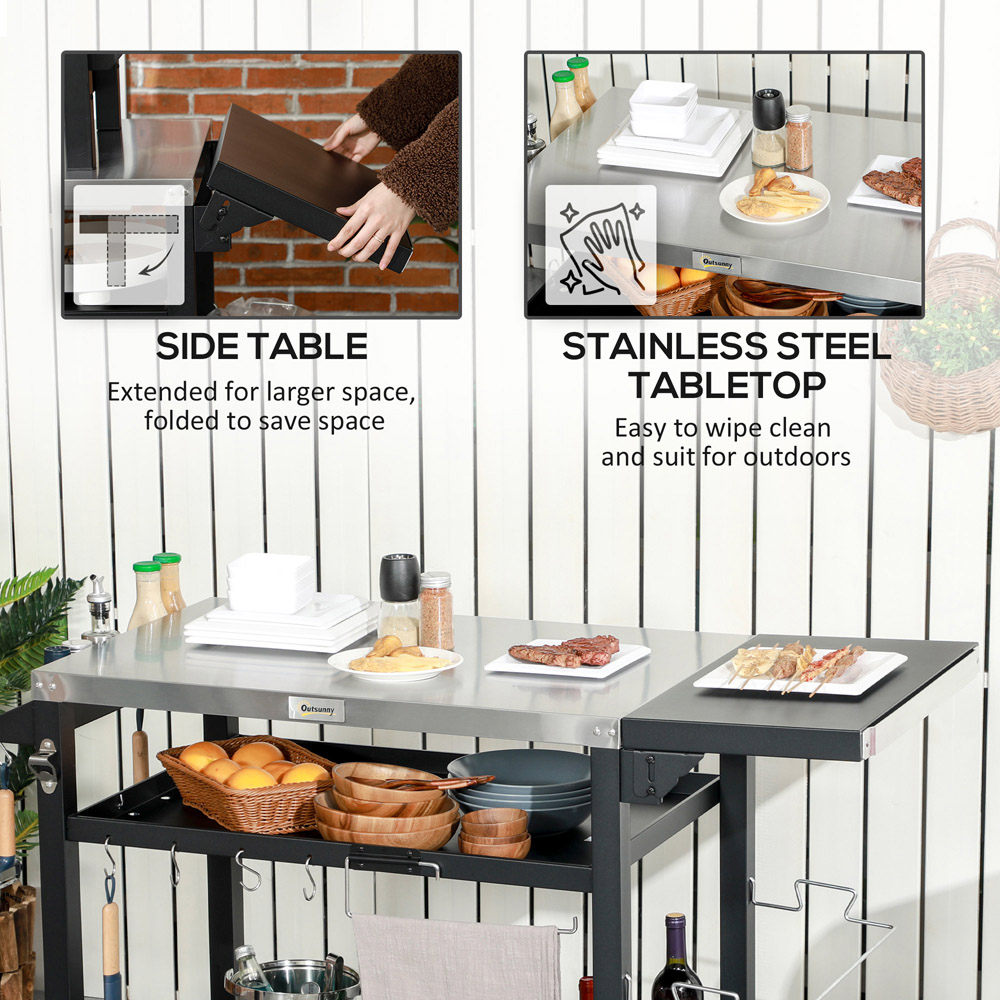 Outsunny Stainless Steel Outdoor Grill Cart with Folding Side table Image 5