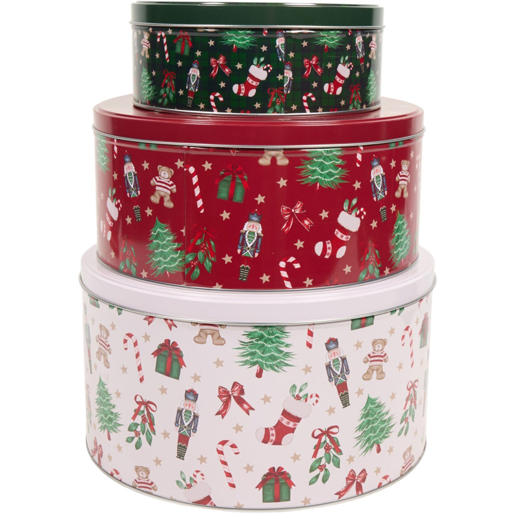 Set of 3 Stackable Christmas Cake Tins Image 4