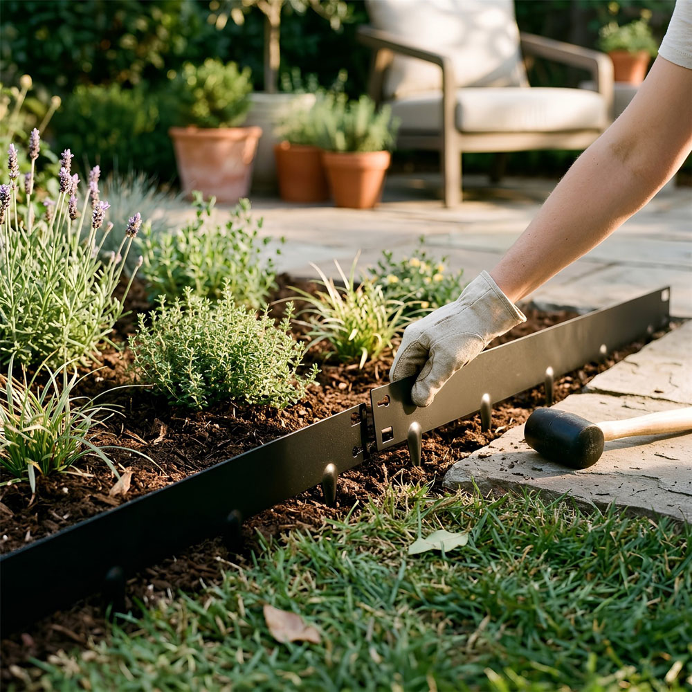 Harbour Housewares Black Steel Lawn Edging 5m x 8cm 5 Pack Image 2