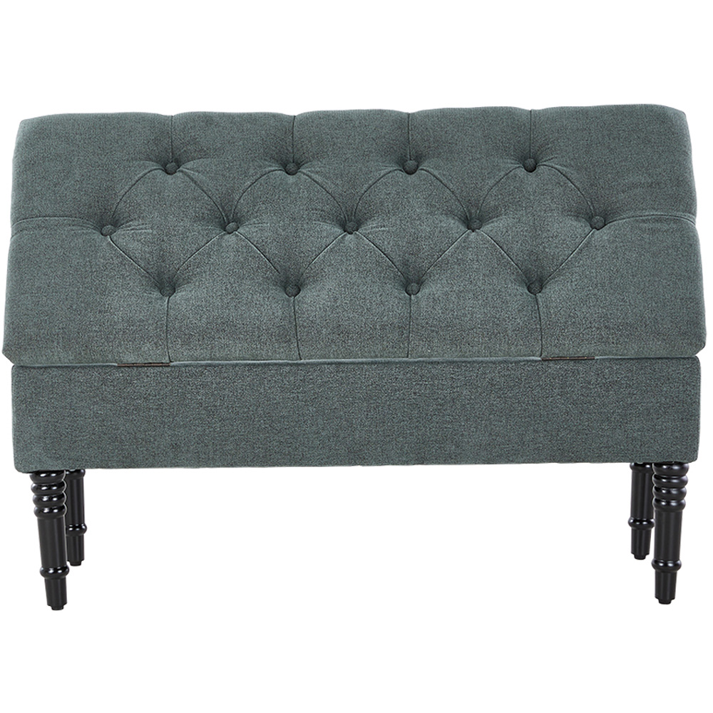 Living and Home 2 Seater Green Vintage Linen Ottoman Bench Image 5
