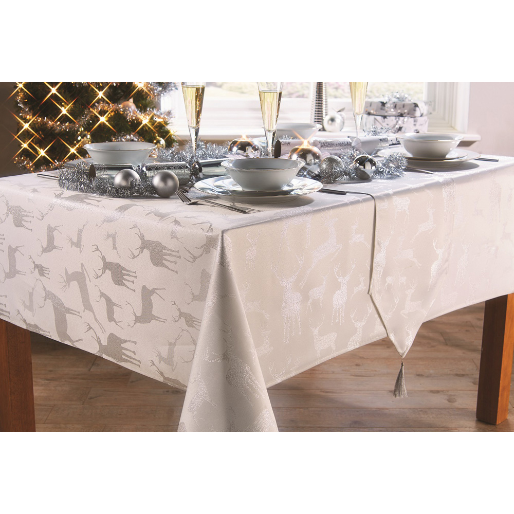 Christmas Story White and Silver Stag Tablecloth 130 x 180cm Image 3