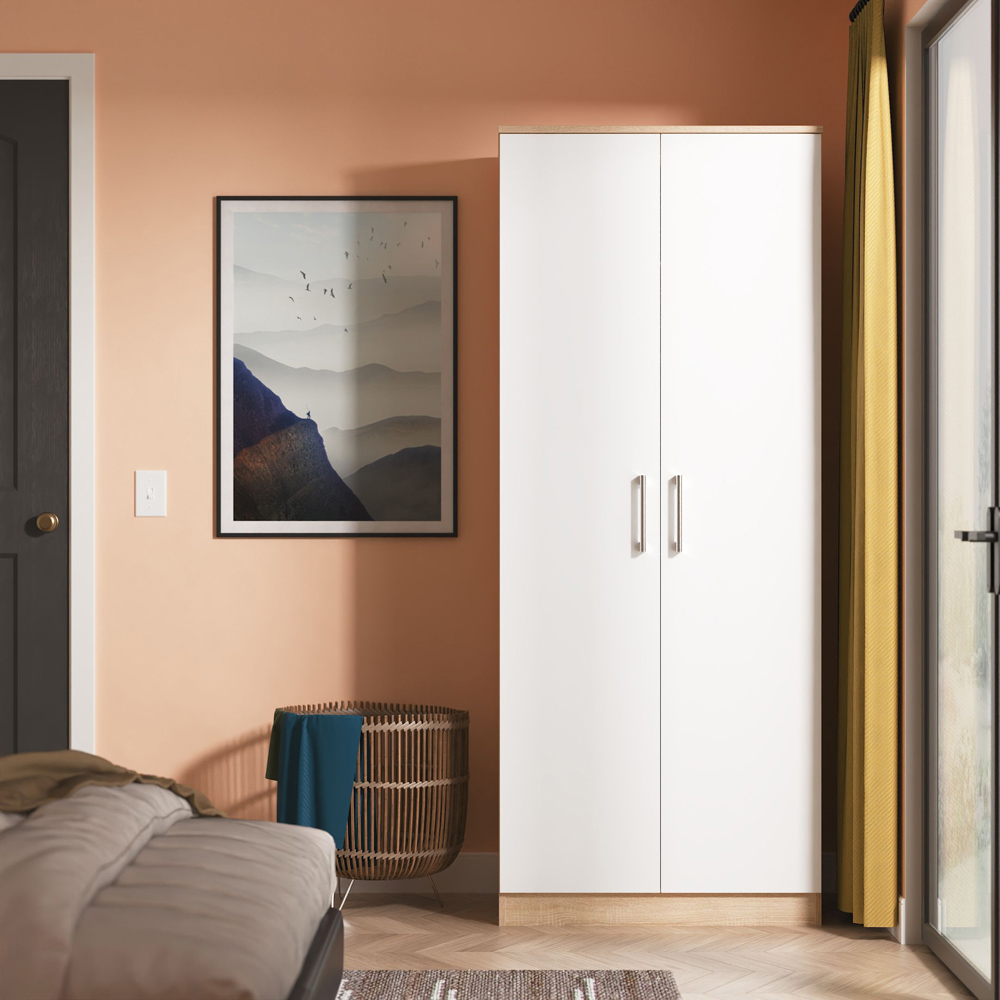 Crowndale Devon 2 Door Matt White and Bardolino Oak Wardrobe Ready Assembled Image 8