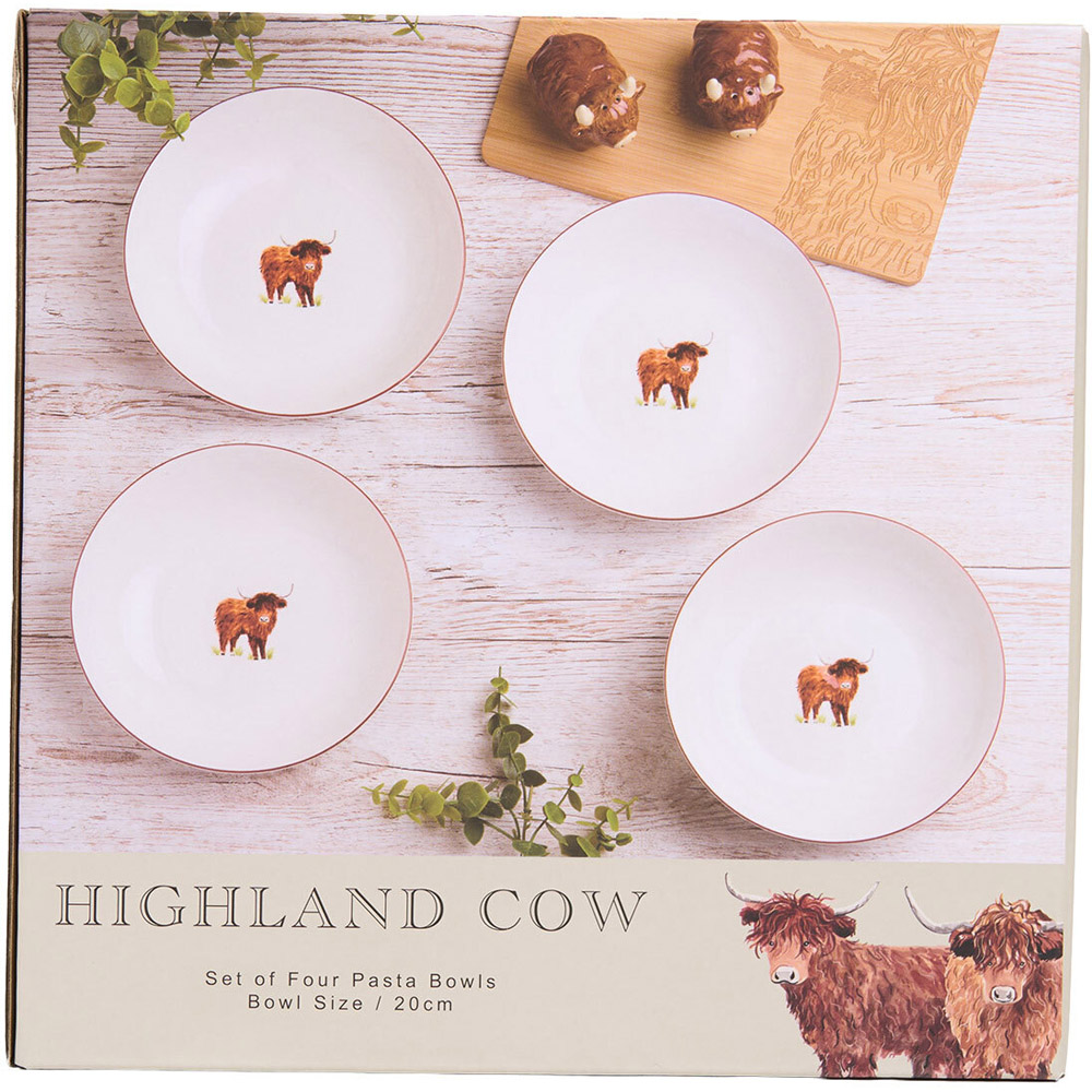 Pack of 4 Highland Cow Pasta Bowls White Image 3