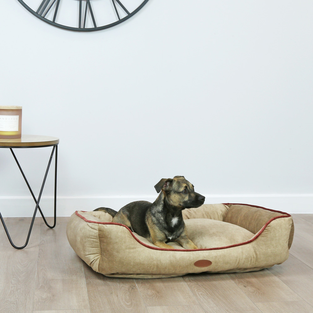 Charles Bentley Small Taupe Pet Bed with Pink Trim Image 2