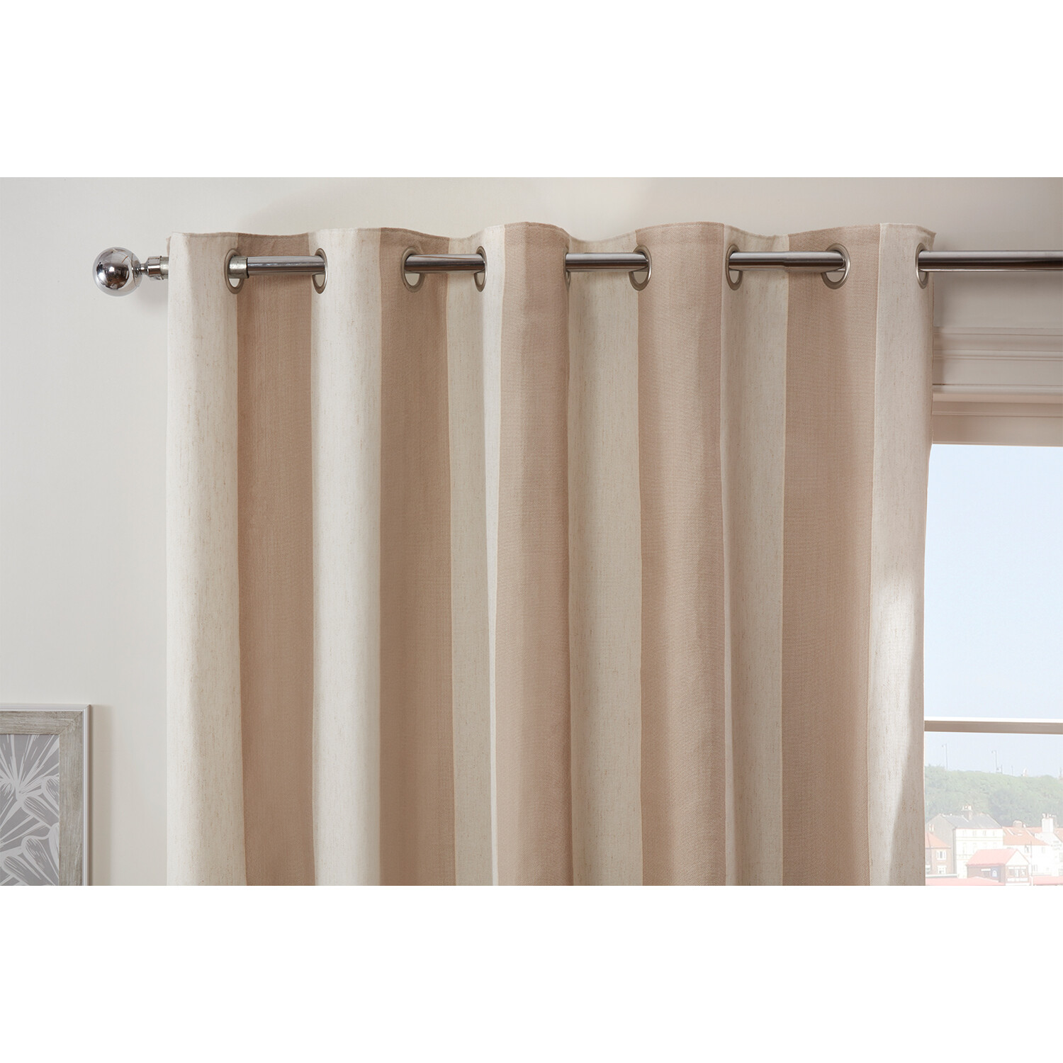 Divante Coastal Natural Stripe Eyelet Curtains 229 x 168cm Image 3