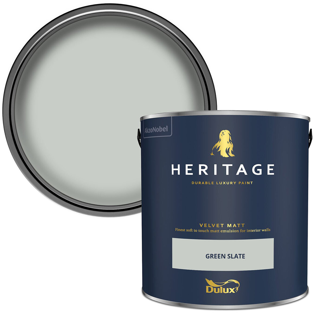 Dulux Heritage Walls and Ceilings Green Slate Velvet Matt Emulsion Paint 2.5L Image 1