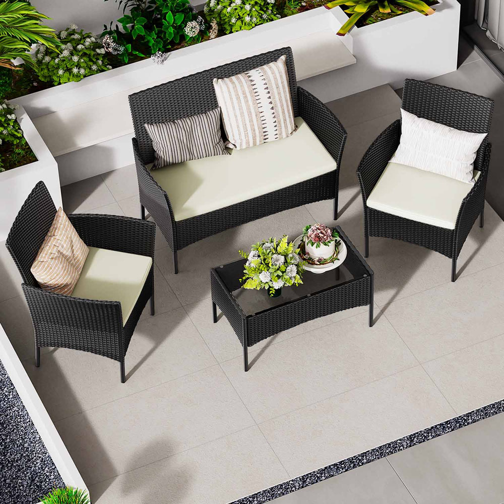 Rattrix 4 Seater Black Rattan Garden Furniture Set with Cushion Image 3