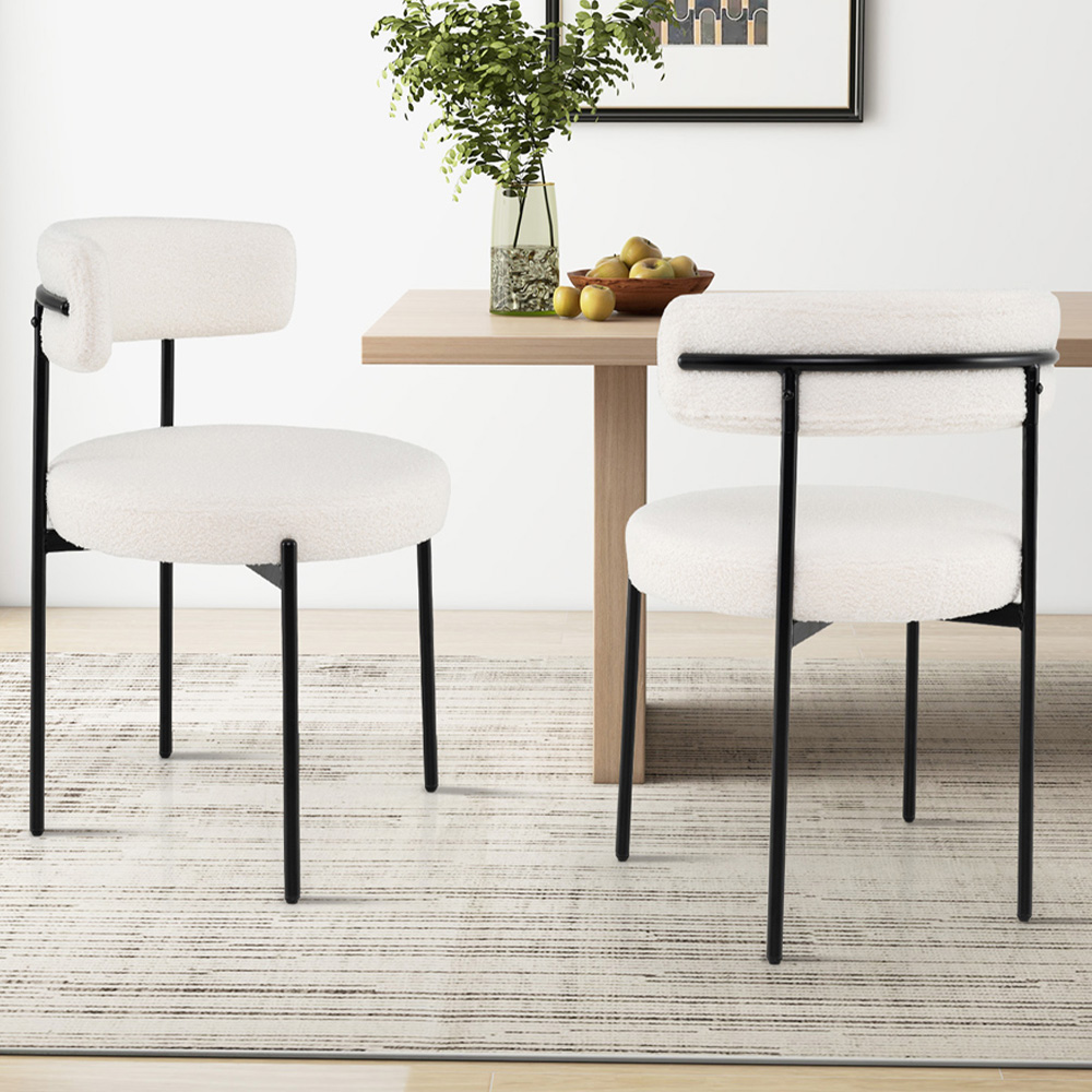 Costway Set of 4 Sherpa Upholstered Kitchen Chairs with Curved Backrest Image 4