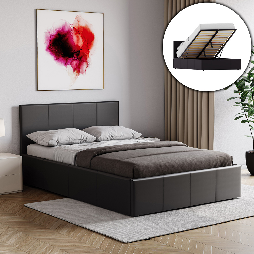 Vida Designs Lisbon Small Double Black Faux Leather Ottoman Bed Frame Image 5