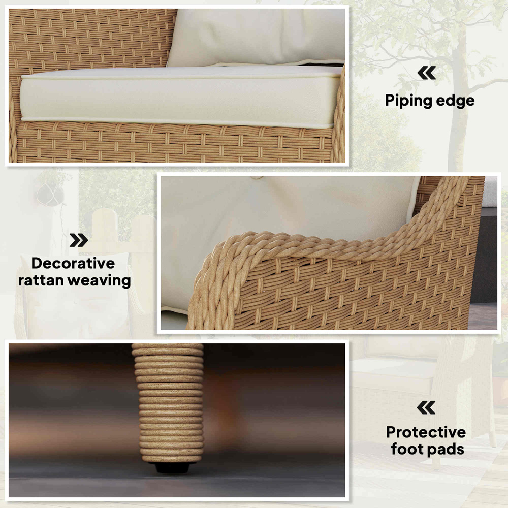 Outsunny Set of 2 Beige Cushioned PE Rattan Garden Chair Image 7