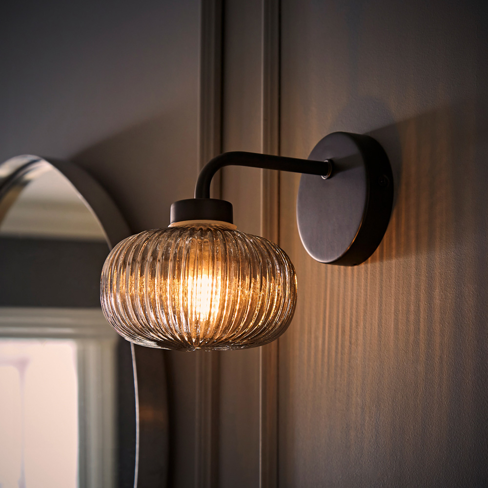 ValueLights Amaia Matt Black Smoked Ribbed Glass LED Wall Light Image 6