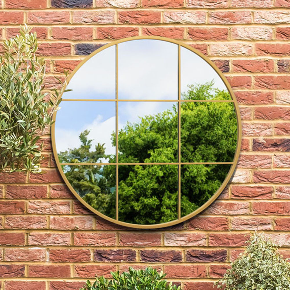 MirrorOutlet The Circulus Gold Metal Round Window Garden Wall Mirror 100 x 100cm Image 2