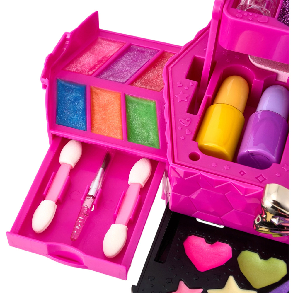 H&O Direct 52 Piece Kids Rose Red Washable Cosmetic Toy Set with Mirror Image 4