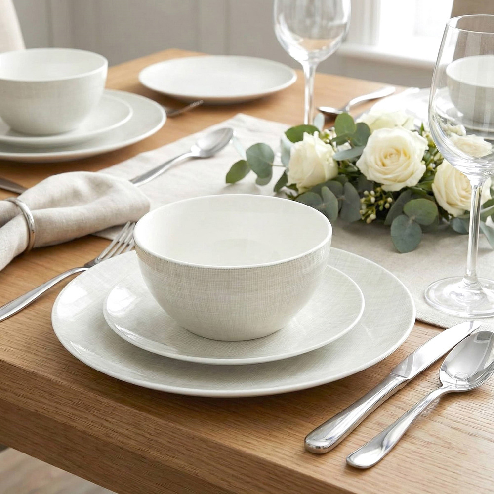 Waterside Linen Design Grey 12 Piece Dinner Set Image 5