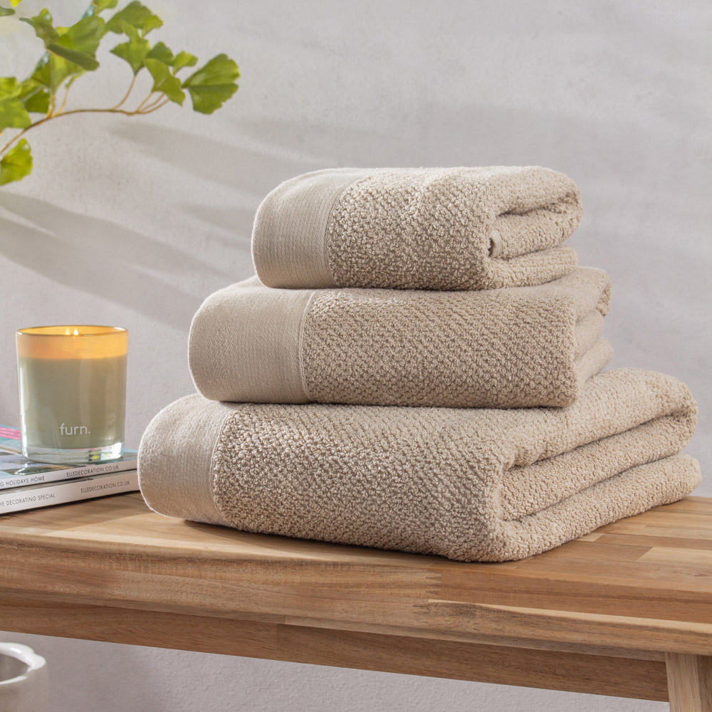 furn. Textured Cotton Warm Cream Bath Sheet Image 2