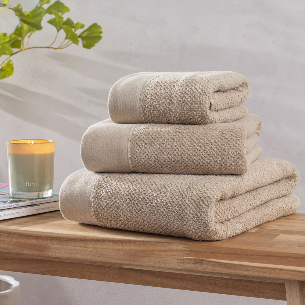 furn. Textured Cotton Warm Cream Bath Towels and Sheets Set of 4 Image 2