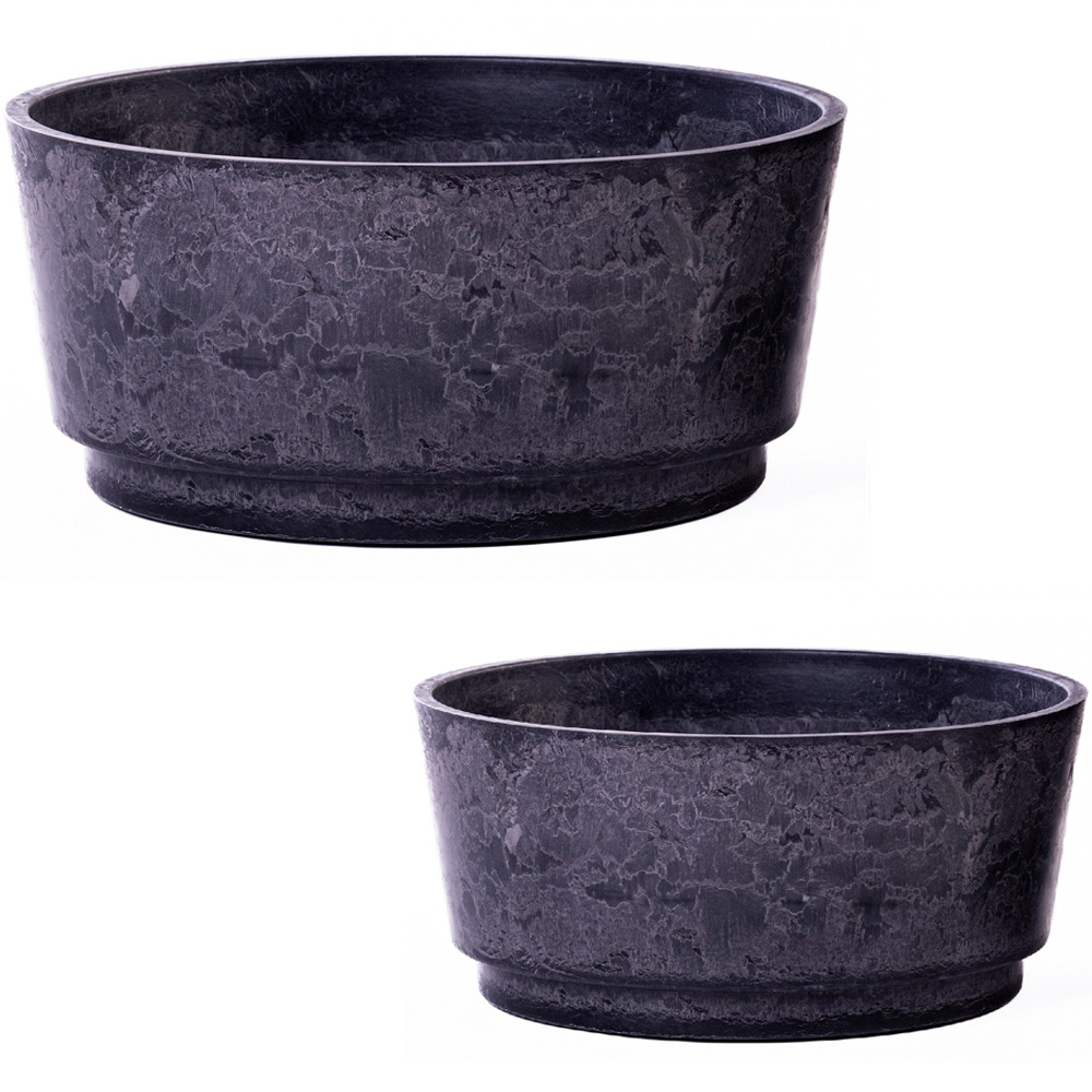 Garden Gear Caesar Charcoal Marble Effect Bowl Planter Set of 2 Image 1