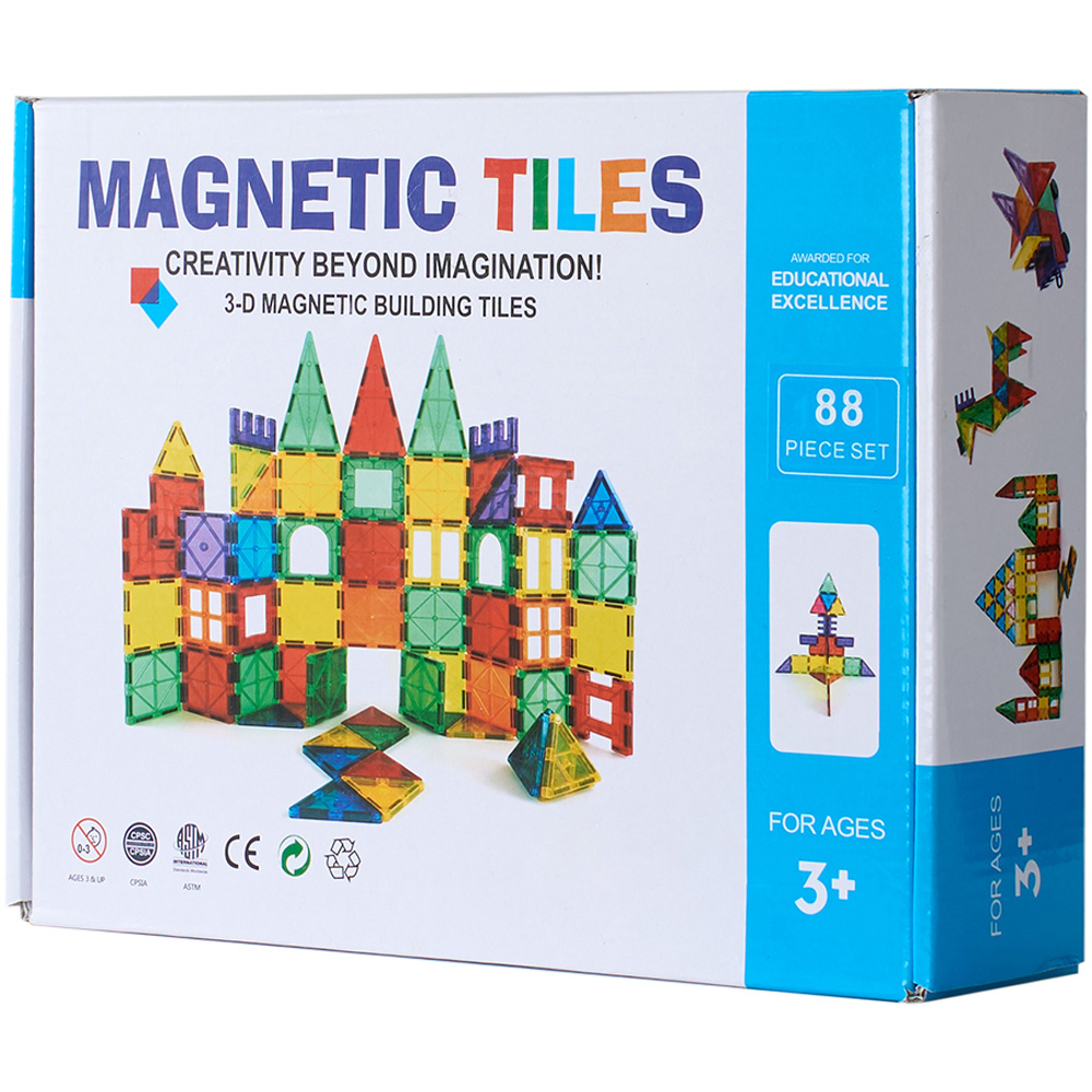 H&O Direct Kids 88 Piece 3D Magnetic Tiles Building Block Toy Set Image 1