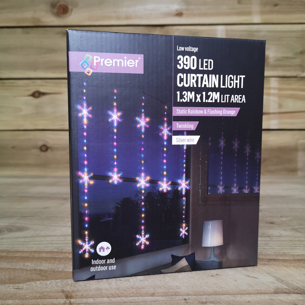 Samuel Alexander 390 Rainbow and Orange LED Snowflake Silver Curtain Light 1.3 x 1.2m Image 7