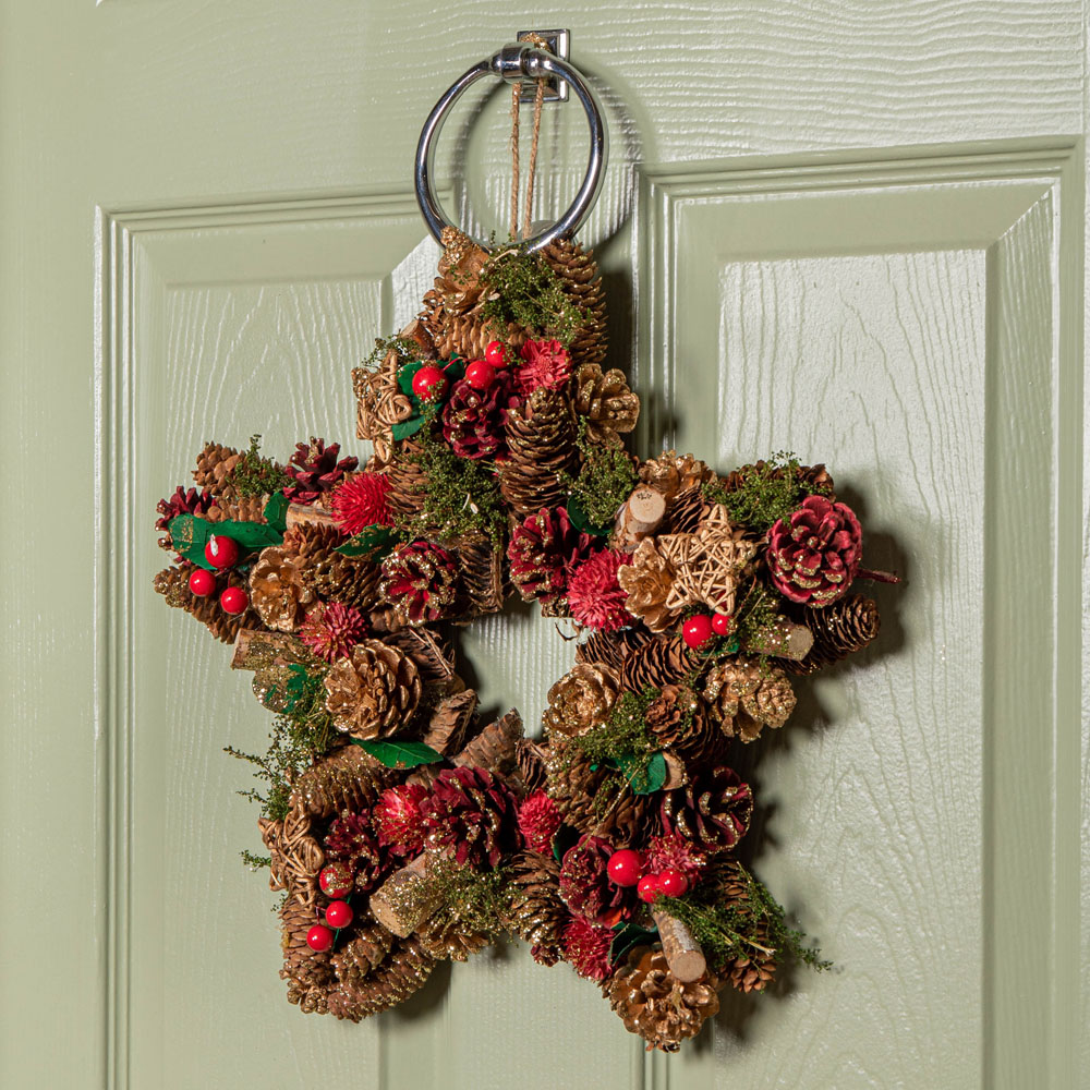 Samuel Alexander Red Star Wreath with Berries and Pinecones 35cm Image 7