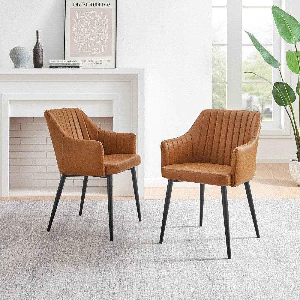 Furniturebox Cori Set of 2 Tan and Black Faux Leather Dining Chair Image 7