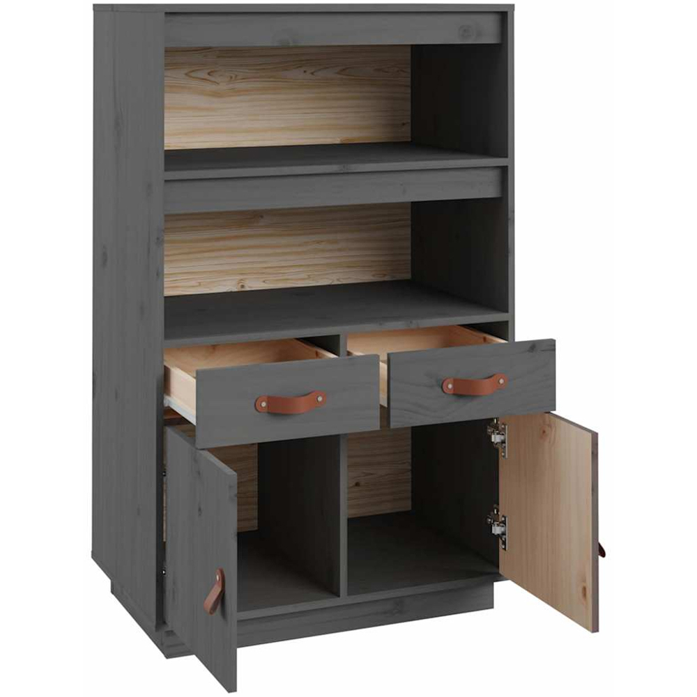 vidaXL 2 Door 2 Drawer 2 Shelf Grey Solid Pine Wood Highboard Image 7