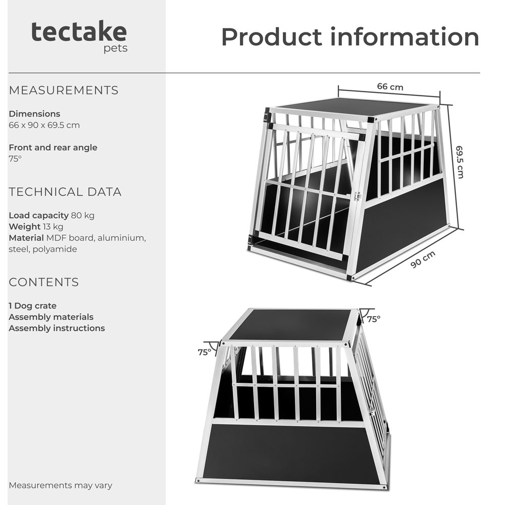tectake Black Lockable Dog Crate Image 9