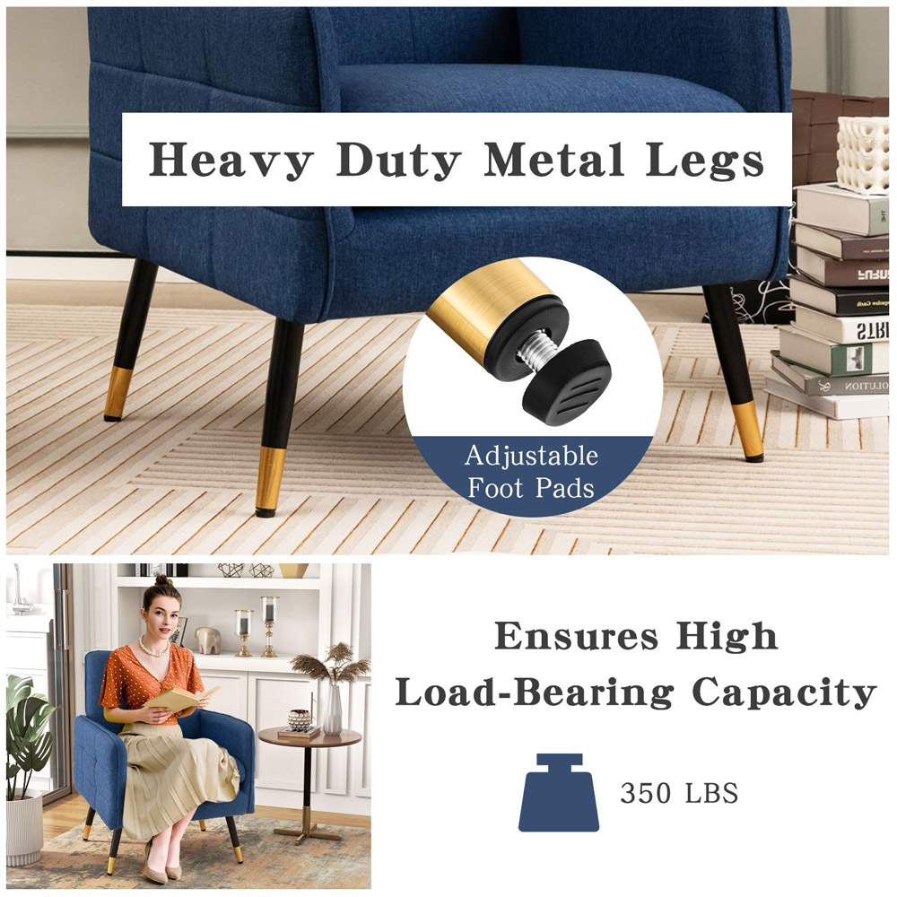 Costway Blue Linen Fabric Accent Chair with Removable Seat Cushion Image 4