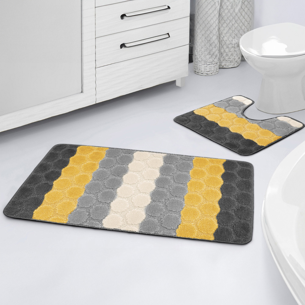 Velosso Hex Stripe Ochre Bath Mat Set Image 2