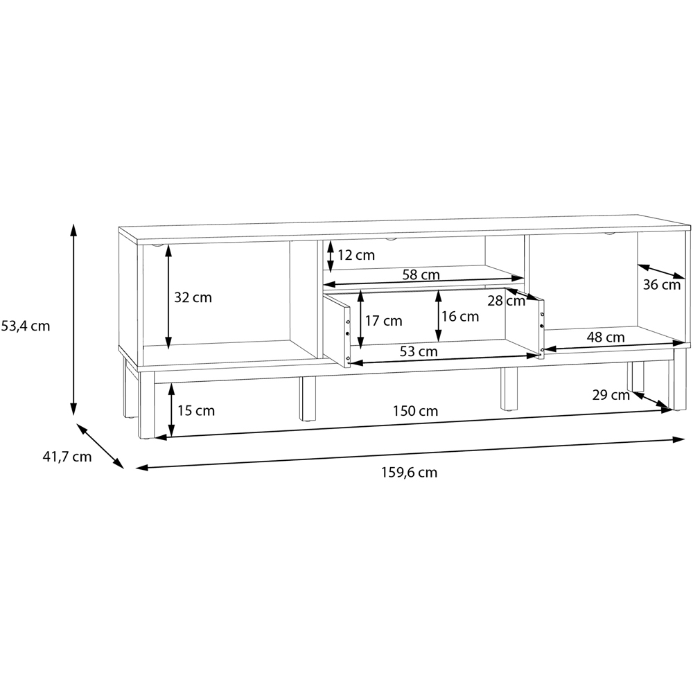 Florence Wensley 2 Door Single Drawer Single Shelf Light Grey and Oak TV Unit Image 9