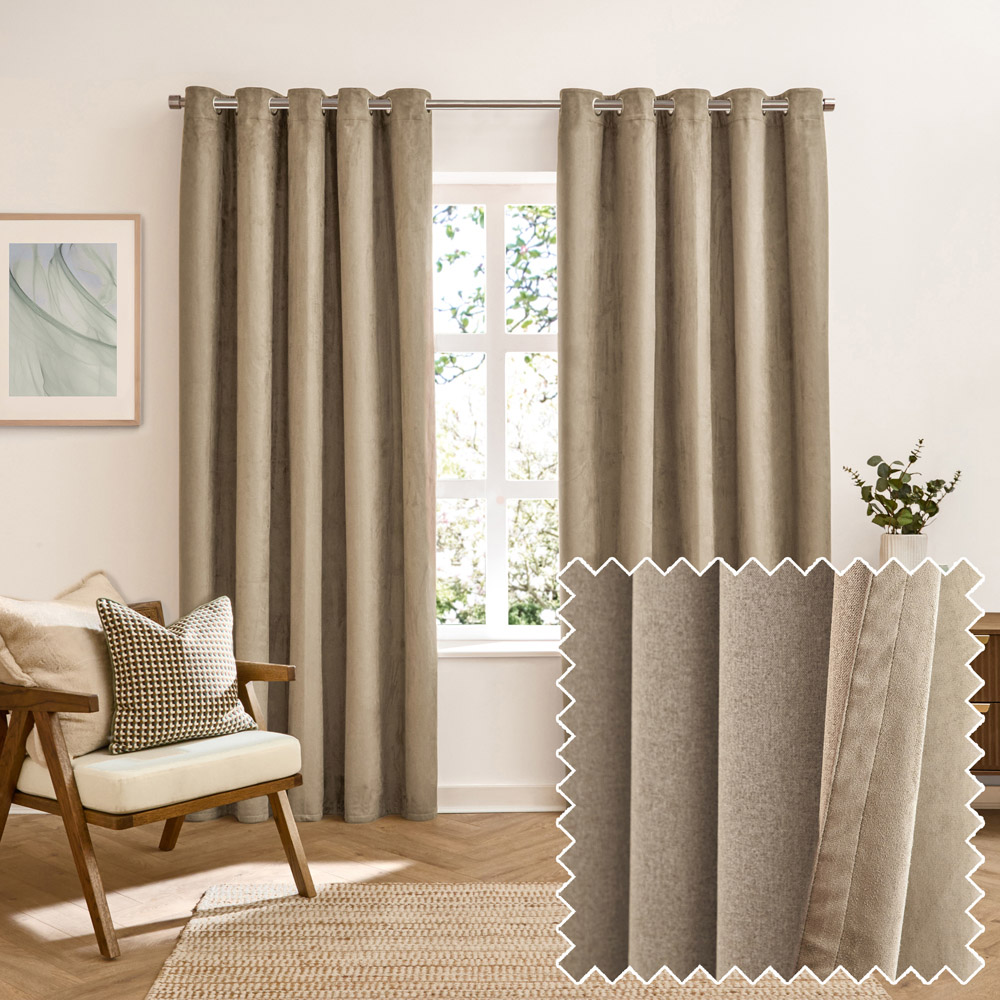 Furn Verso Mocha Reversible Suede-Look Blackout Eyelet Curtains 168 x 229cm Image 6