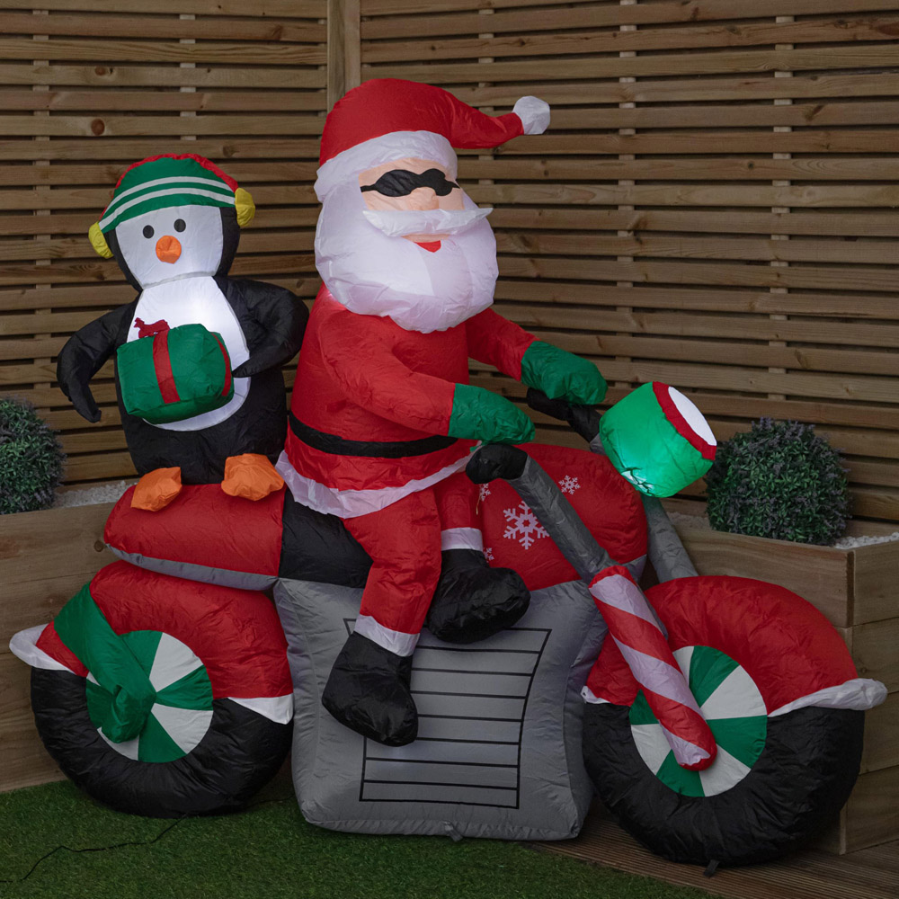 Samuel Alexander LED Santa with Penguin on Motorbike Christmas Inflatable 1.8m Image