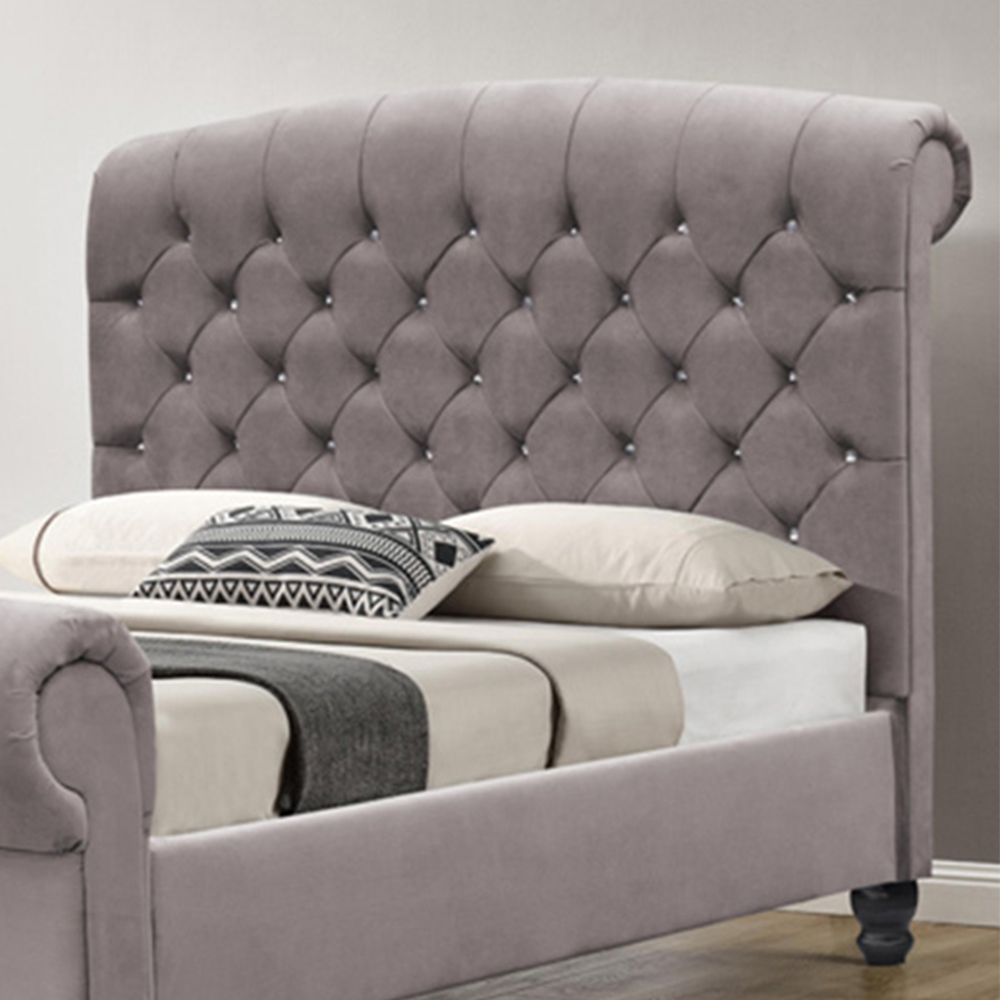 Brooklyn Double Stone Plush Velvet Chesterfield Sleigh Bed Frame Image 2