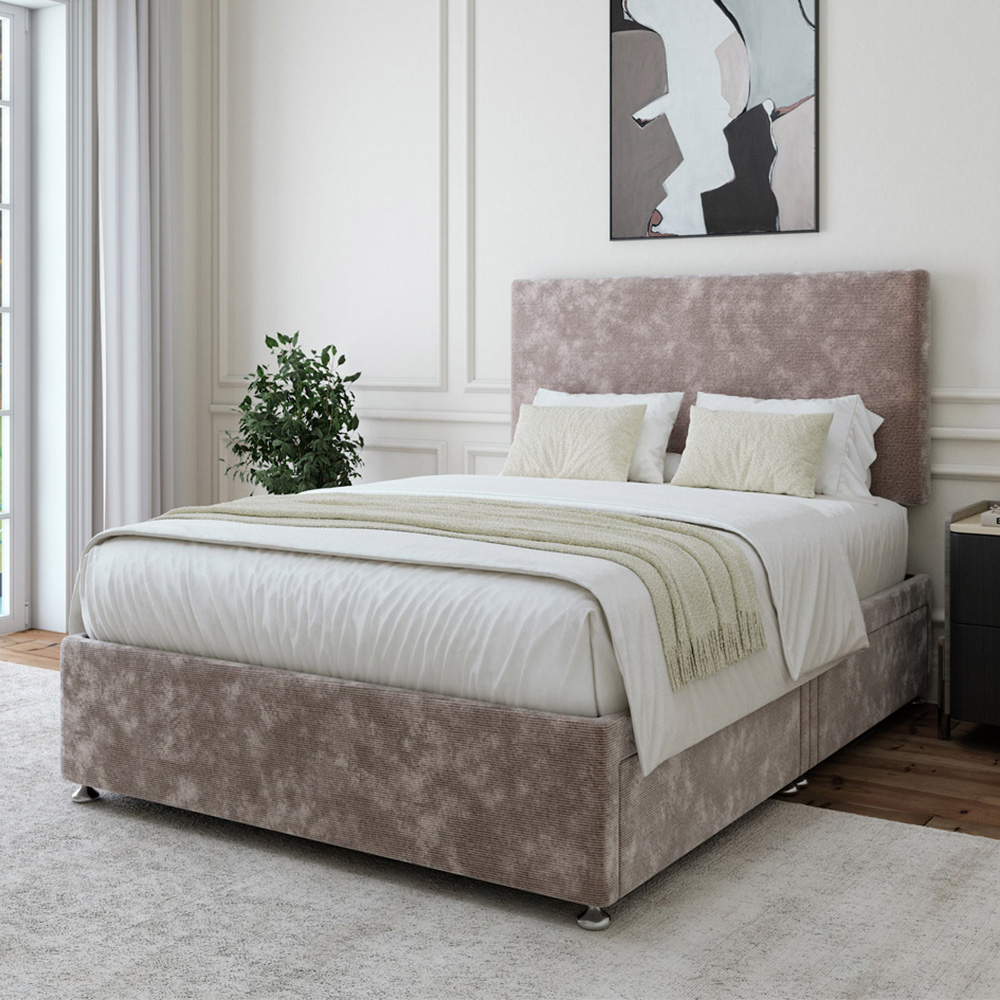 Bedmaster Super King Silver Chenille 4 Drawer Divan Base with Valencia Headboard Image 1