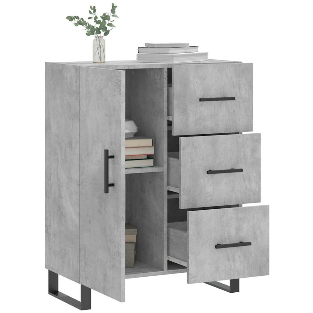vidaXL Single Door 3 Drawer Concrete Grey Sideboard Image 4